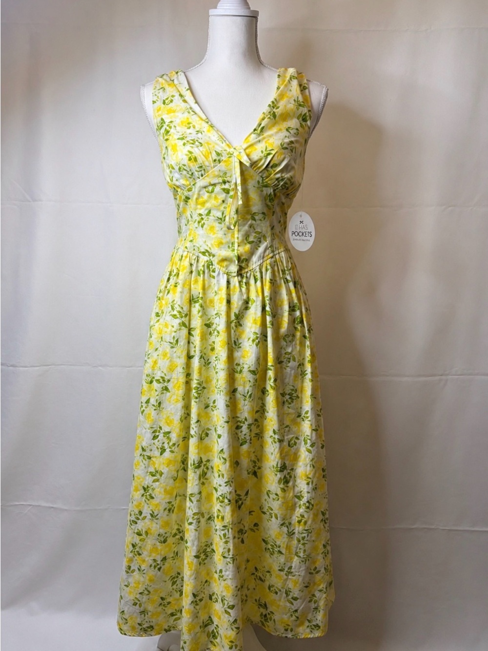 “Band of the Free‎ Floral Midi Dress w/ Pockets Yellow Cottagecore”